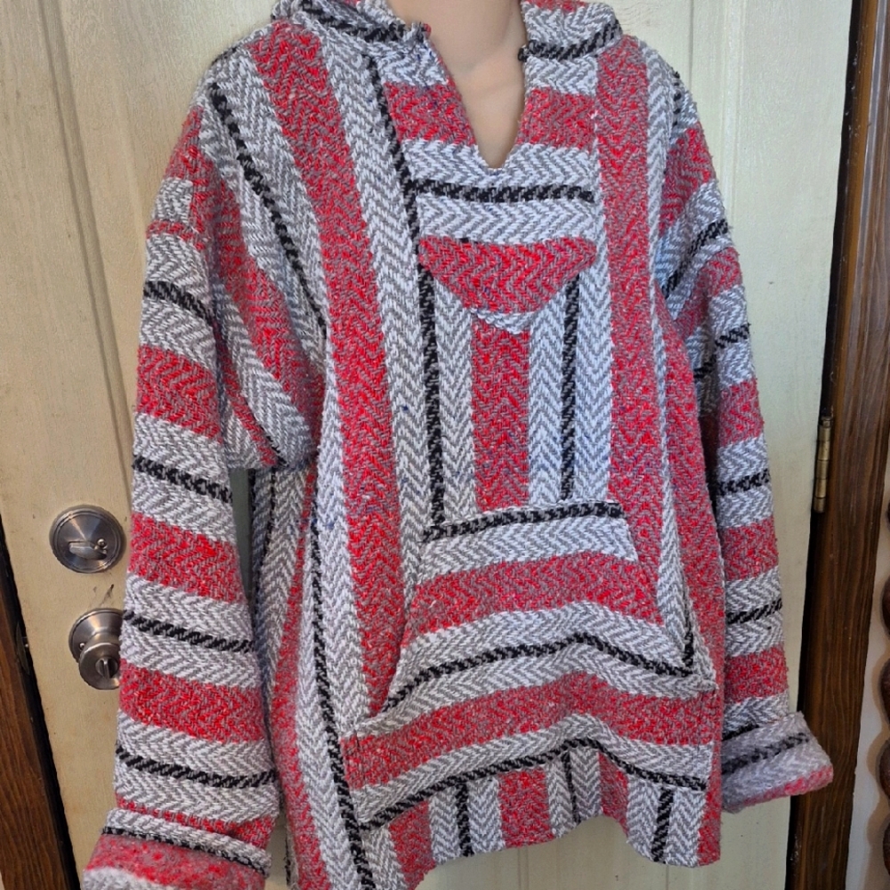 Striped Red and Gray Baja Hoodie